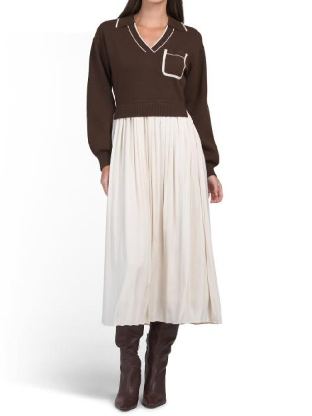ZOE & CLAIRE Long Sleeve Whipstitch Trim Sweater Dress